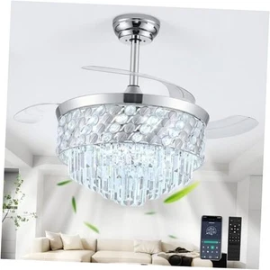42" Fandelier Ceiling Fan with Light, Crystal Chandelier Fan 42 inch 121 Chrome - Picture 1 of 7