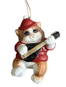 Christmas Franklin Mint Santa Claws Cat Ornament Buddy Mandolin Symphony - Picture 1 of 5