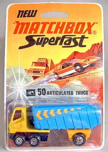 Matchbox No.50B Artic Truck blue & yellow "stripes" labels mint htf blistercard - Picture 1 of 3
