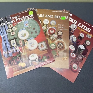 Lot of 3 Jar Lids Cross Stitch Pattern Leaflets Holidays Occasions Gifts Recipes - Picture 1 of 17