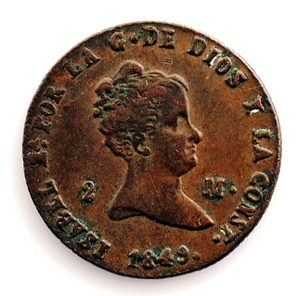 Spain-Isabel Ii. 2 Maravedís. 1849. Segovia MBC XF+ Copper 2,2 G - Picture 1 of 2