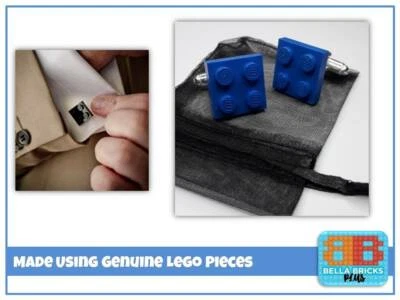 Gemelos hechos a medida en azul 2x2 placa de construcción en broche plateado Foto 1 de 2