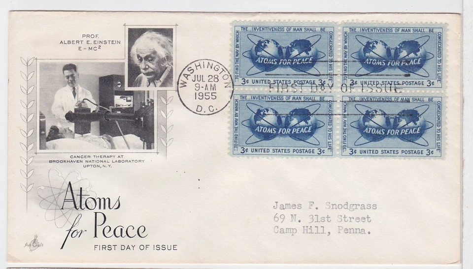 TurtlesTradingPost- Atoms For Peace - Einstein #1070- 1955 FDC Artcraft Cachet - Image 1 of 1