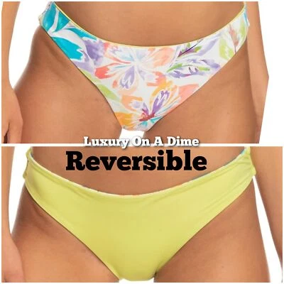 Roupa de banho Roxy biquíni parte inferior reversível retrô Revo branca de neve floral Pualani XS - Imagem 1 de 4