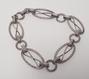Antique Art Nouveau Sterling Oval Infinity Bracelet Silver Floral Emboss 7.5" L - Picture 1 of 23
