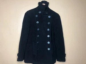 Braetan Women's Small Peacoat High Neck Button Up Hip Length Black Long Sleeve - Picture 1 of 12