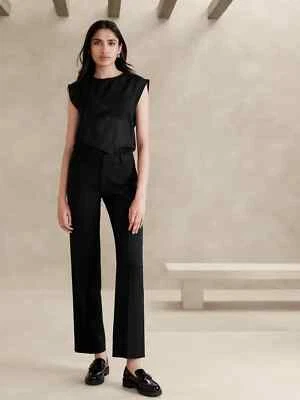 Banana Republic 2P (2 PETITE) Siena Straight Wool Pant, Black Dress Pants - Image 1 of 4