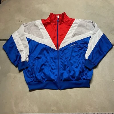 Винтажный Adidas трилистник Track куртка 80-х XL COLORBLOCK красный белый синий США - Изображение 1 из 4
