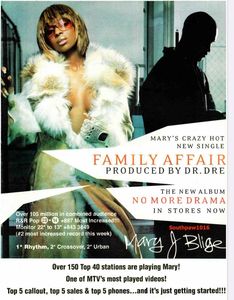 2001 Mary J. Blige "Family Affair" Song Release Music Industry Promo Reprint Ad - Image 1 of 1