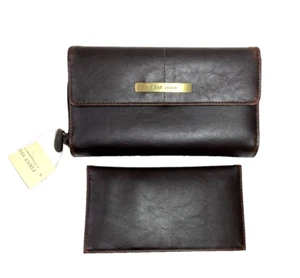 LIZ CLAIBORNE BROWN LEATHER FOLDING CLUTCH PURSE, CHECKBOOK/CARD, NEW WITH BOX - Picture 1 of 7