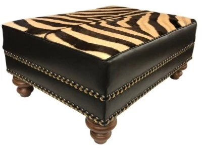 Original BURCHELL PIEL DE CEBRA OTOMANA DE CUERO Y PIEL - NUEVA - 36" X 26" X 17" - NUEVA Foto 1 de 4