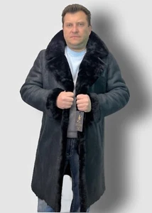 BLACK FROST REAL SHEEPSKIN SHEARLING LEATHER Long Trench Coat Jacket S-8XL, NWT - Picture 1 of 8