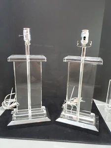 Pair Of ArtDeco Modern Heavy Crystal Glass Lamps 19 inch - Picture 1 of 7
