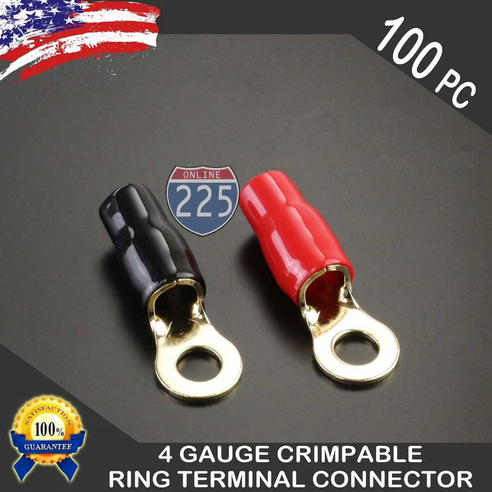 Terminal de anillo de oro calibre 4 100 piezas 4 AWG alambre prensado rojo/negro botas 5/16" perno Foto 1 de 1