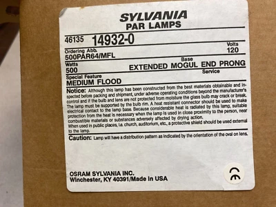 NEW ~ 500PAR64/ MFL 120V SYLVANIA 14932 ~ 14932-0 NOS - Image 1 of 2