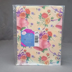 VINTAGE Forget Me Not Gift Wrap Wedding Wrapping Paper One Sheet Bells Roses NOS - Picture 1 of 5