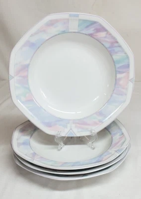 Savoir Vivre CELINA Lg RIM SOUP Pasta BOWL Set of 4 Art Deco PASTEL Octagonal - Image 1 of 4