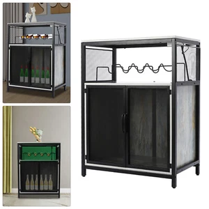 Wine Bar Cabinet with RGB Light and Outlet, FreeStanding Wine Rack Table, Liquor - Picture 1 of 20