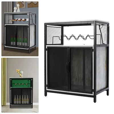 Wine Bar Cabinet with RGB Light and Outlet, FreeStanding Wine Rack Table, Liquor - Image 1 of 4