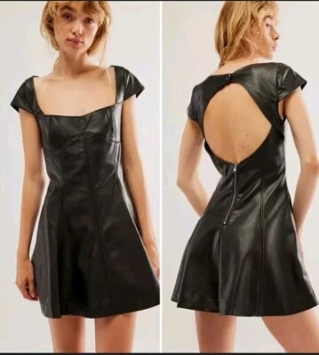 Mini Vestido Free People Mimi Cuero Vegano Espalda Abierta Nuevo Sin Etiquetas Negro Talla 4  Foto 1 de 4