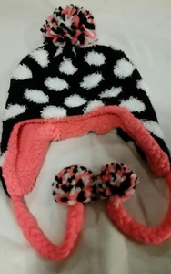 Child's Justice Beanie Winter Hat With Ear Flaps,Pom Poms, Pigtails Pre-Owned - Picture 1 of 3