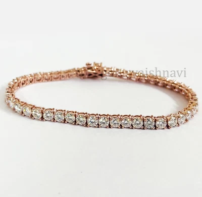 White Treated Diamond Tennis Bracelet 7.50 Inches In Rose Gold Finish Certified - Image 1 of 4