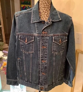 Nautica Mens Jean Jacket Blue Denim Waist Button Flap Pockets L LG LARGE NearNew - Picture 1 of 4