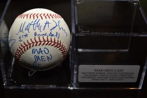 MAD MEN CAST signed RAWLINGS baseball VERY RARE MATTHEW WEINER JANUARY JONES + - Picture 1 of 5