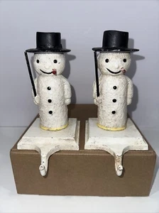 Set of 2 - 6.5” Painted Cast Iron Snowman Christmas Stocking Holders - Picture 1 of 6