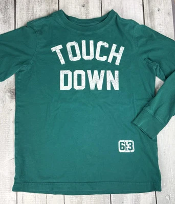 Lands End M 10-12 Boys Touchdown Football Shirt Green Long Sleeve 0038 - Image 1 of 4
