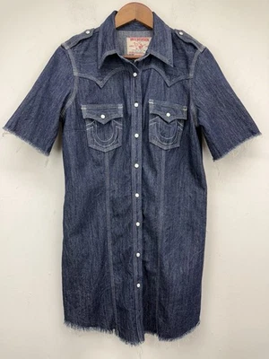 True Religion размер средний женщин синий джинсовой ткани потертый кромки жемчуг Snap рубашка платье - Изображение 1 из 4
