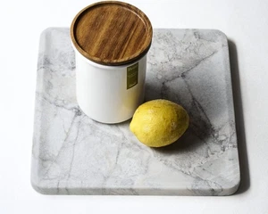Natural White Marble Square Tray 10.6" – Victoria White Marble, Matte Stone B... - Picture 1 of 9