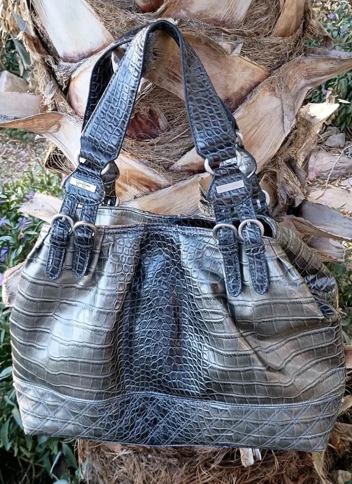 Jessica Simpson Bolso de Mano Pacha Grande Cartera Bolso de Hombro Marrón Patente de Cocodrilo  Foto 1 de 4