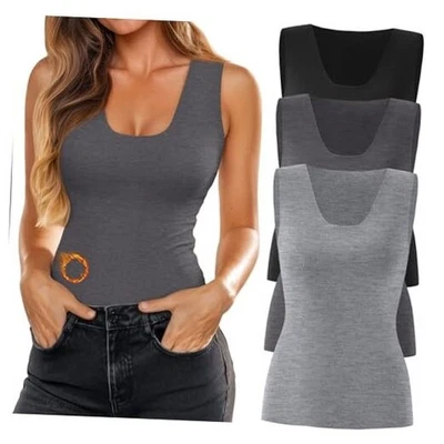 3件装女式保暖背心小号黑色,浅混合灰色,混合灰色 — 第 1/4 张图片