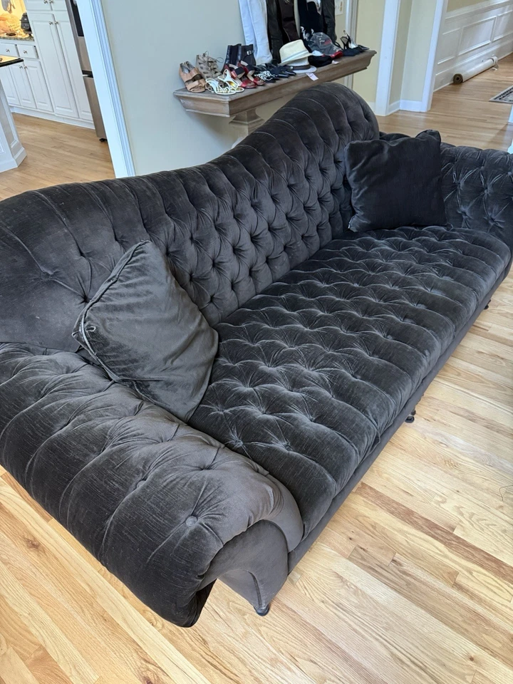 Arhaus Club 96' Tufted Upholstered Sofa In Charcoal Brown Velvet (Ebay Local)￼ - Image 1 of 4