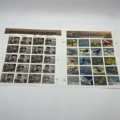 Lot of 2 USPS Stamps MNH Sheets: American Aircraft and Distinguished Soldiers - Image 1 of 4