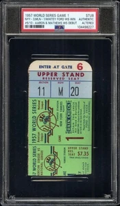 1957 WORLD SERIES GAME 1 DEBUTS: HANK AARON & EDDIE MATHEWS TICKET🎟10/2/57 PSA - Picture 1 of 6