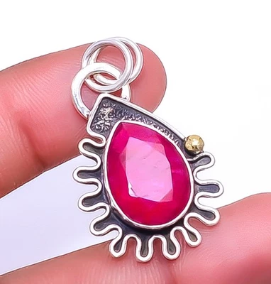 Colgante Rubí Simulado Plata de Ley 925 1.50" P17, Regalo Navidad Foto 1 de 4
