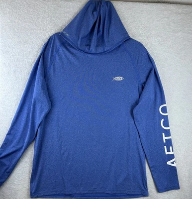 AFTCO 性能套衫衬衫连帽男式 M 蓝色钓鱼长袖弹力 — 第 1/4 张图片