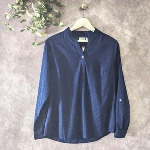 Kim Rogers Shirt Womens Small Blue Henley Roll Tab Long Sleeve Preppy Ladies Top - Picture 1 of 8