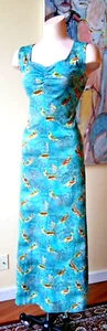 VINTAGE 1970s 70's LEOTARD STYLED BLUE DISCO BIRD MOTIF SUNDRESS KNIT DRESS M/L - Picture 1 of 8