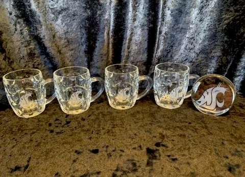 WA State Cougars Etched Glass Mugs Paper Weight Set of 4 College NCAA I Day Sale Cover