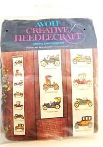 Avon VINTAGE CARS WALL HANGING Crewel Embroidery Kit Started - Picture 1 of 6