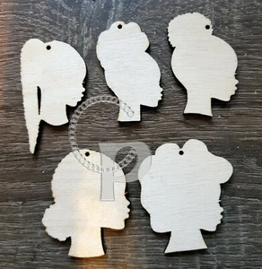 10x Natural wooden earrings making laser cut out African woman silhouettes Afro - Picture 1 of 7