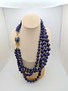 J.CREW Critter Bug Ladybug Enamel Clasp 4 Strand Blue Beaded Collar Necklace - Picture 1 of 8