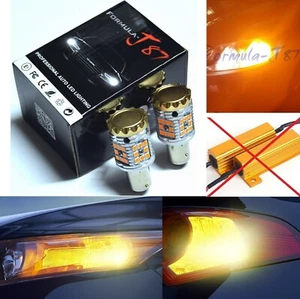 Hyper Flash Free LED Light P21/5W Amber Two Bulb Front Turn Signal Plug Play Fit - Picture 1 of 12
