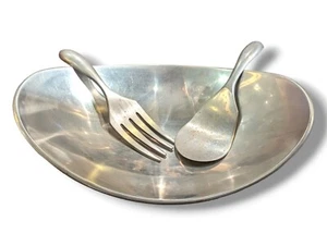 Grande Alloy Serving Bowl Nambé With Serving Spoon And Fork - Picture 1 of 16
