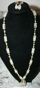 Vintage Necklace Acrylic & Rhinestones & Gold Colored Beads/ Matching Earrings - Picture 1 of 6