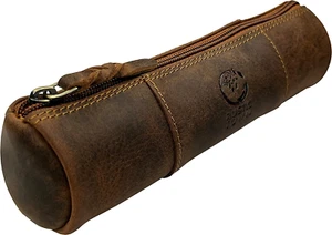 RUSTIKALES LEDER FEDERMÄPPCHEN VOLLNARBIG REISSVERSCHLUSS STIFTHALTER ETUI TASCHE 3. Jubiläum - Bild 1 von 12