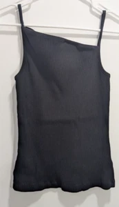 AGOLDE Priya Tank Asymmetric Black Ribbed Organic Cotton Spandex Stretch, XL - Picture 1 of 5